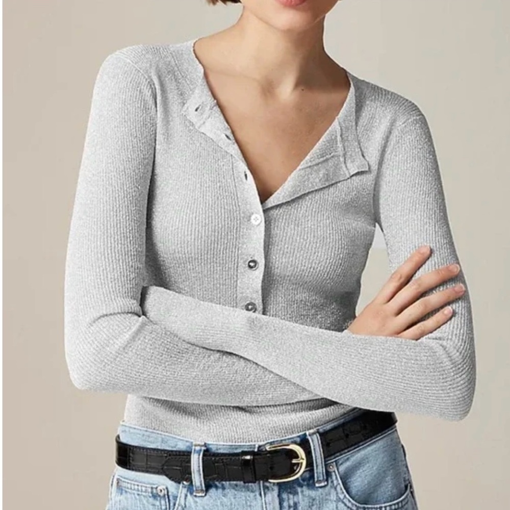 NWT J. Crew Ribbed henley sweater with Lurex® metallic threads Small
